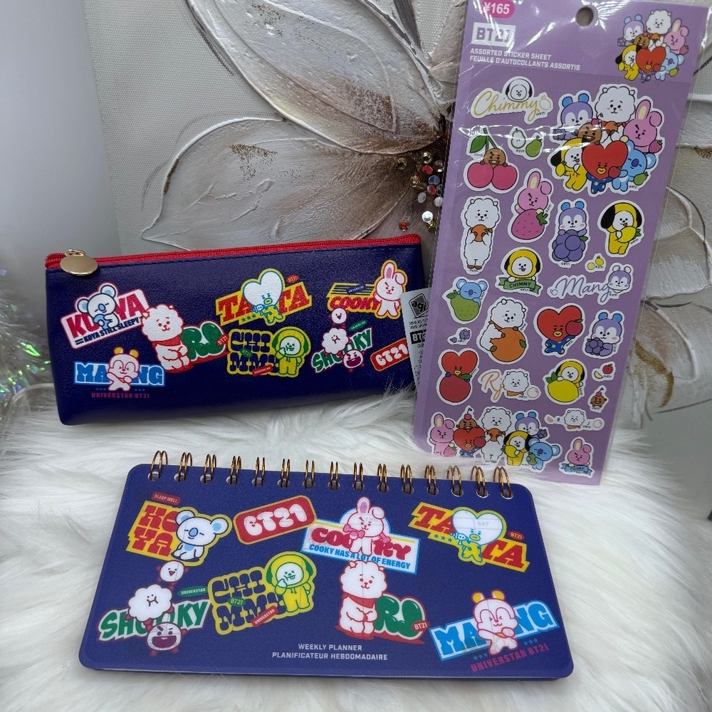 BT21 BTS Weekly Planner, BT21 Pen Case, Stickers set Stationary Bundle
